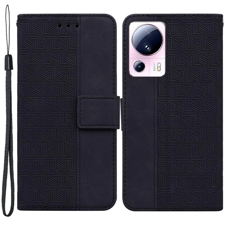 Для Xiaomi 13 Lite / Civi 2 5G Бумажник Кожаный Чехол Геометрический Узор Тиснение Подставка Для Телефона Чехол - Черный