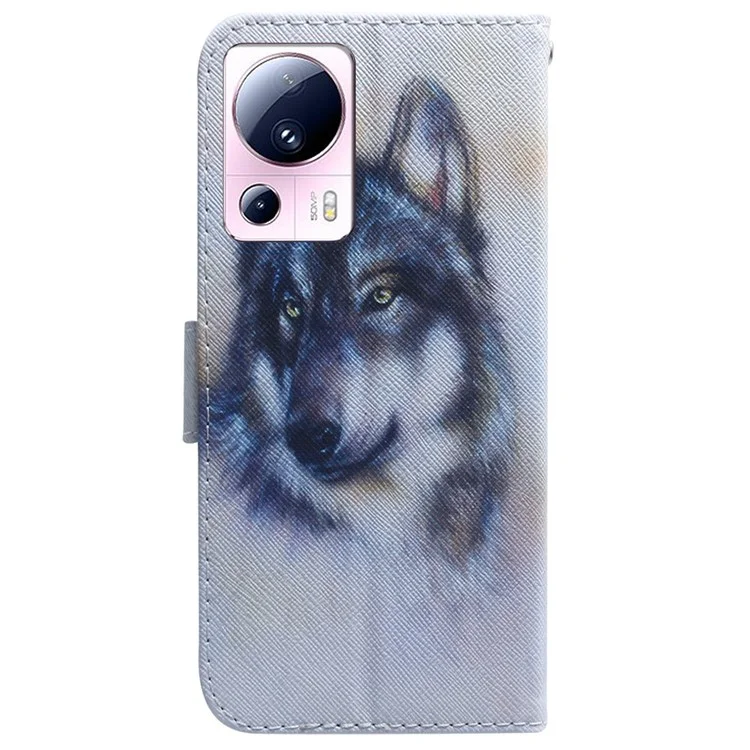 Para Xiaomi 13 Lite / Civi 2 5G Capa de Carteira de Couro PU Padrão de Impressão Capa de Telefone Shell - Lobo