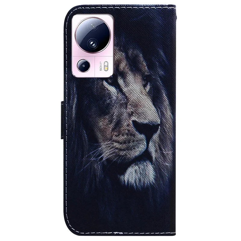 For Xiaomi 13 Lite / Civi 2 5G PU Leather Cover Wallet Stand Pattern Printing Phone Case Shell - Lion