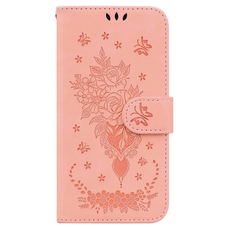 For Honor X5 4G TPU+PU Leather Phone Shell Rose Butterfly Imprinted Stand Wallet Phone Stand Case - Pink
