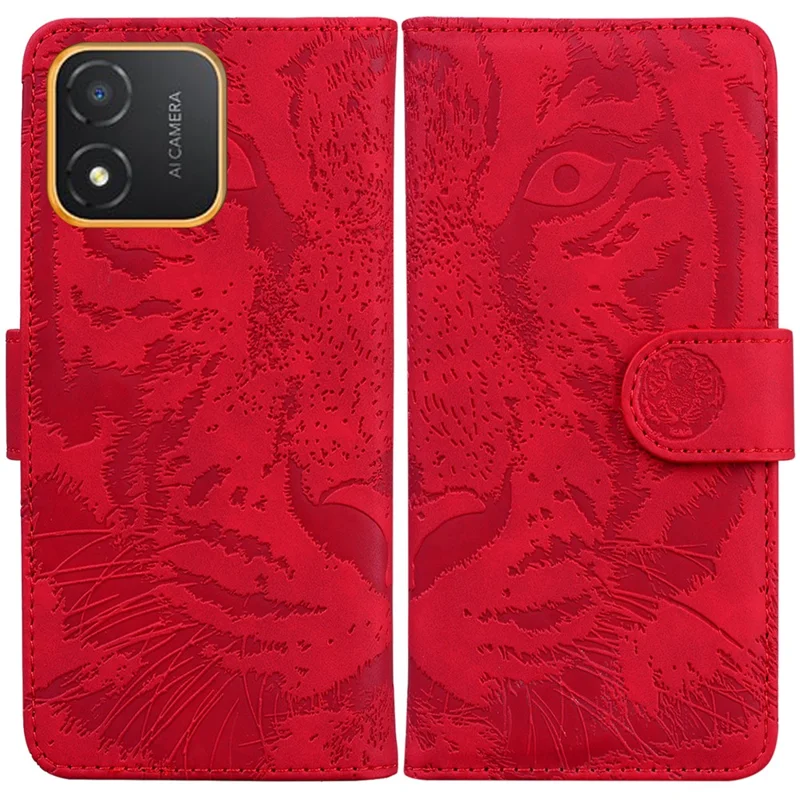 Tijgerbedrukte Hoes voor Honor X5 4G PU Leren Portemonnee Standhoes Stootvaste Telefoonhoes - Rood