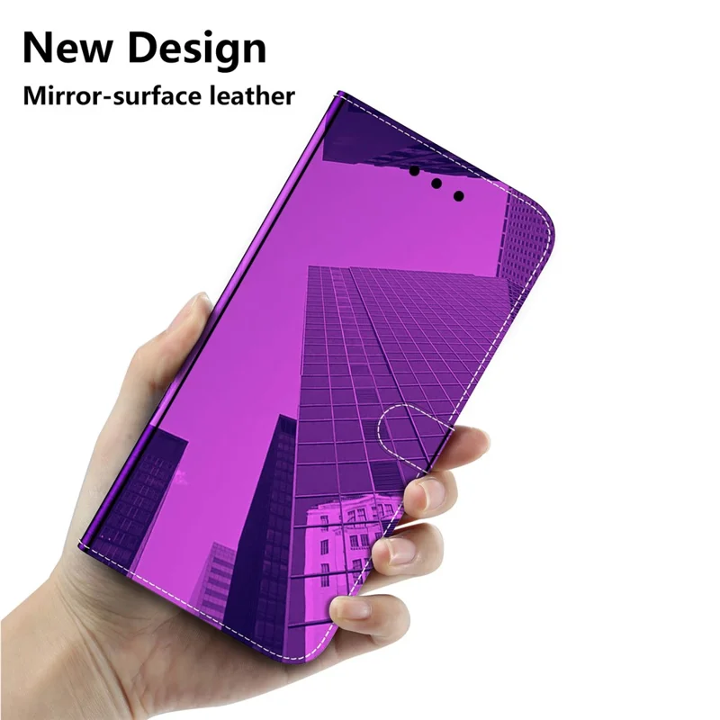 Phone Wallet Case for Honor X5 4G Mirror-Like Surface PU Leather Flip Stand Cover with Strap - Purple