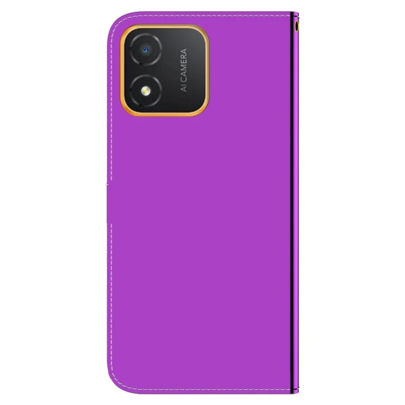 Phone Wallet Case for Honor X5 4G Mirror-Like Surface PU Leather Flip Stand Cover with Strap - Purple