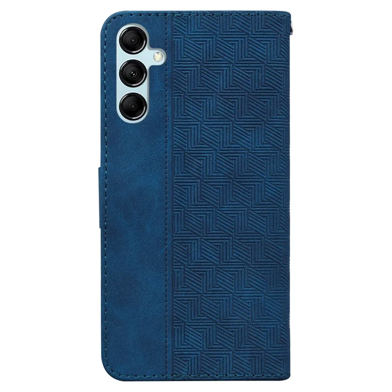 Étui pour téléphone Samsung Galaxy M14 5G en cuir PU avec support, motif géométrique estampé - Bleu