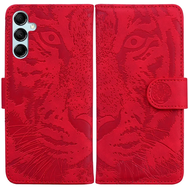 Custodia a portafoglio in pelle PU con stampa di tigre per Samsung Galaxy M14 5G, antiurto, con supporto - Rosso