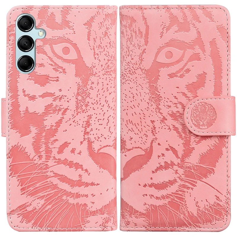 Tiger Imprinted Shell for Samsung Galaxy M14 5G Shockproof PU Leather Wallet Stand Case Phone Cover - Pink