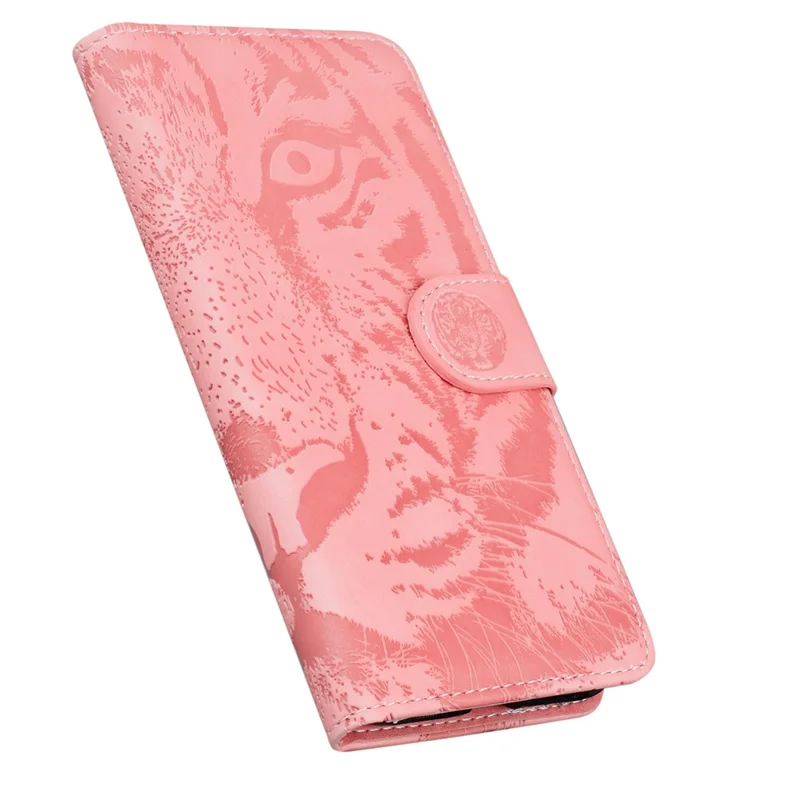 Tiger Imprinted Shell for Samsung Galaxy M14 5G Shockproof PU Leather Wallet Stand Case Phone Cover - Pink