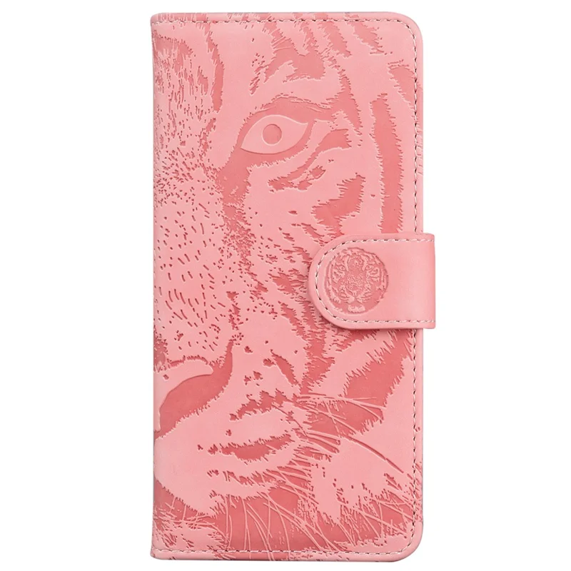 Tiger Imprinted Shell for Samsung Galaxy M14 5G Shockproof PU Leather Wallet Stand Case Phone Cover - Pink