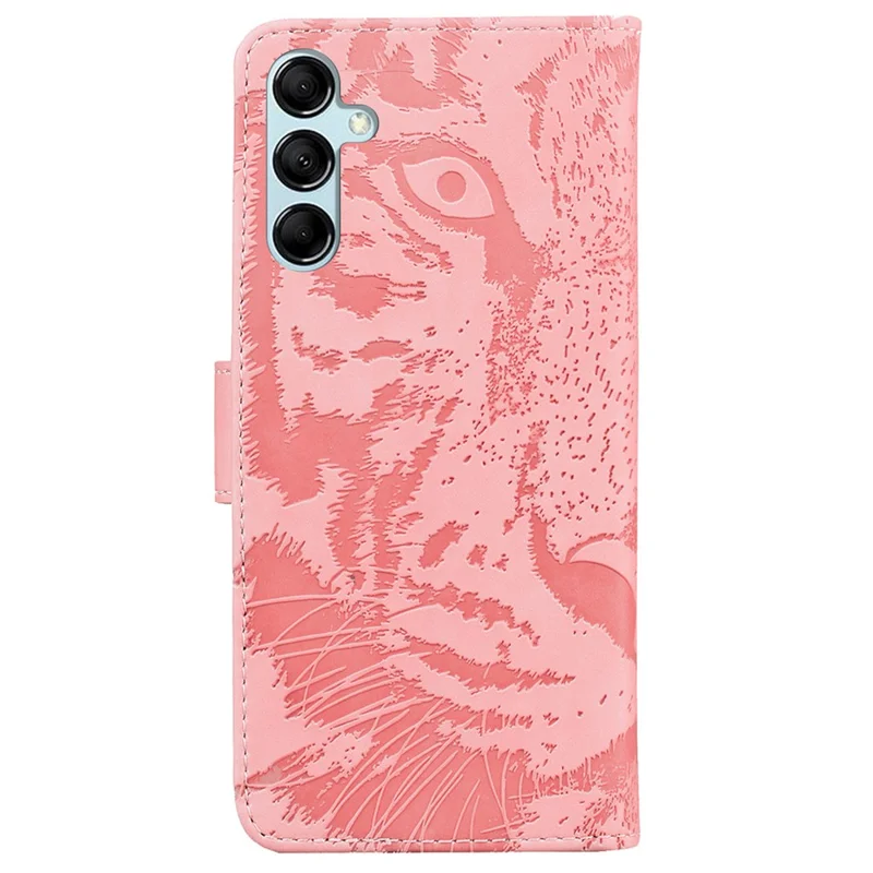 Tiger Imprinted Shell for Samsung Galaxy M14 5G Shockproof PU Leather Wallet Stand Case Phone Cover - Pink