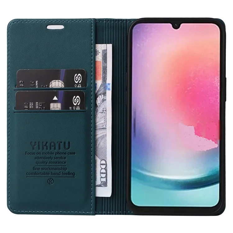 YIKATU YK-001 For Samsung Galaxy A24 4G (162.1 x 77.6 x 8.3mm) PU Leather Flip Cover Wallet Phone Case with Stand - Blue