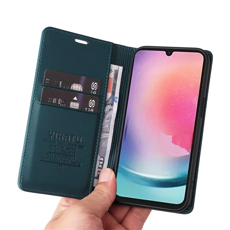YIKATU YK-001 For Samsung Galaxy A24 4G (162.1 x 77.6 x 8.3mm) PU Leather Flip Cover Wallet Phone Case with Stand - Blue