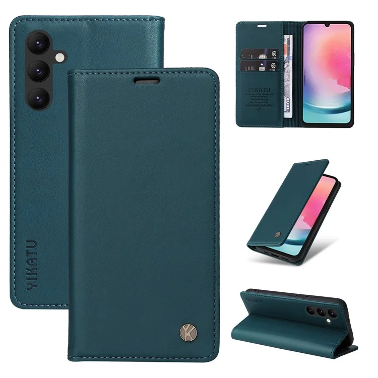YIKATU YK-001 For Samsung Galaxy A24 4G (162.1 x 77.6 x 8.3mm) PU Leather Flip Cover Wallet Phone Case with Stand - Blue
