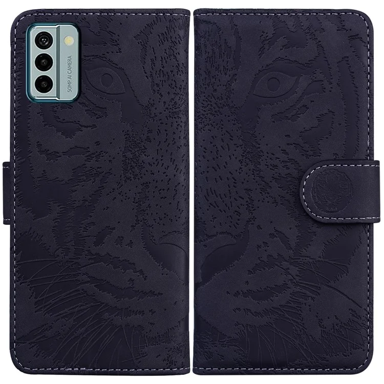 Tiger Imprinted PU Leather Shell for Nokia G22 Wallet Stand Case Shockproof Phone Cover - Black