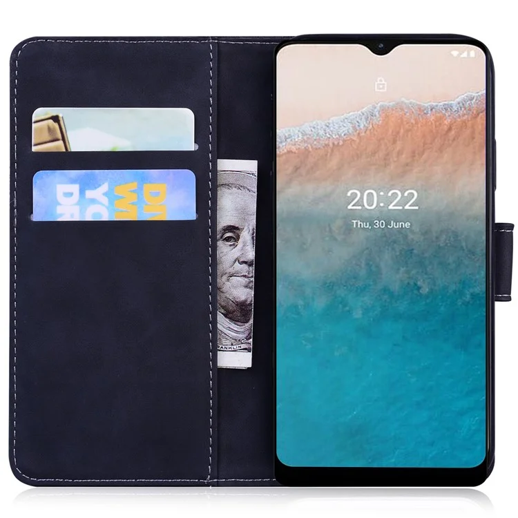 Tiger Imprinted PU Leather Shell for Nokia G22 Wallet Stand Case Shockproof Phone Cover - Black