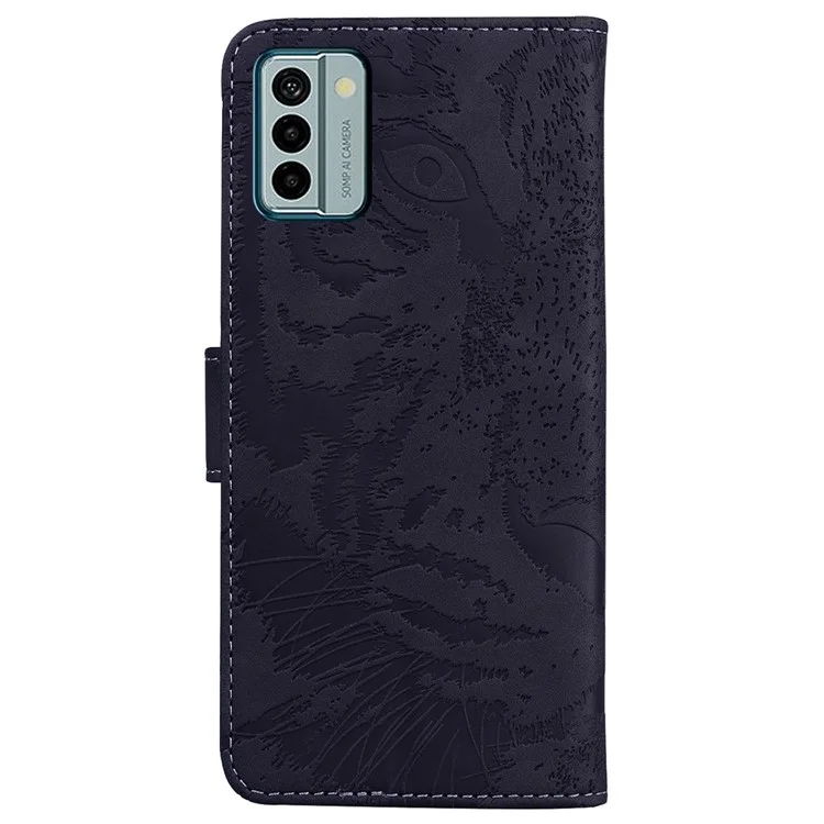 Tiger Imprinted PU Leather Shell for Nokia G22 Wallet Stand Case Shockproof Phone Cover - Black