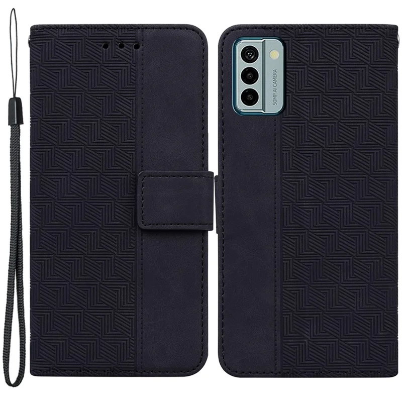 Für Nokia G22 PU-Leder-Geldbörsen-Handyhülle mit Ständer, Geometrie-Muster geprägt - Schwarz