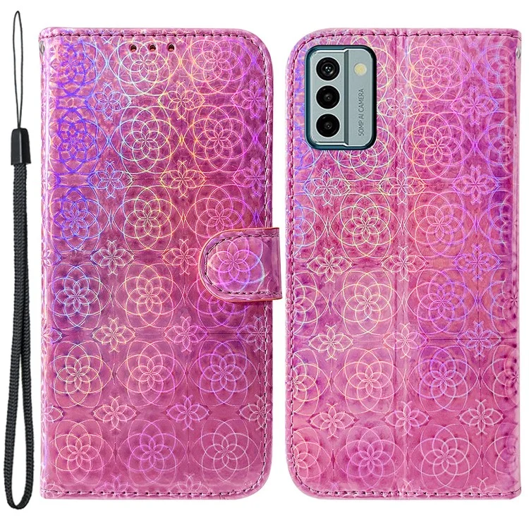 Для Nokia G22 Stand Phone Case PU Leather Dazzling Flower Pattern Phone Wallet Cover - Розовый