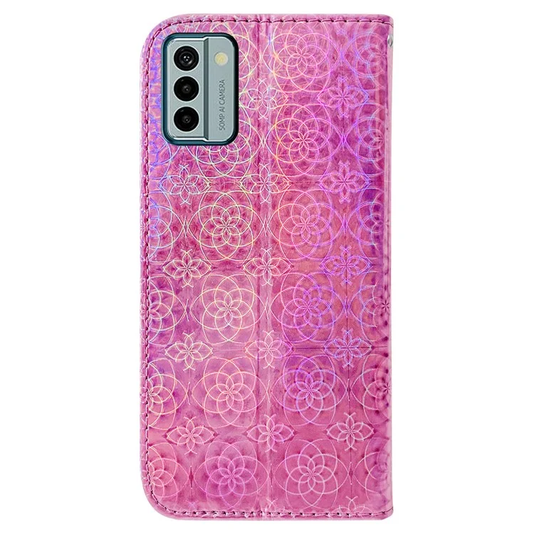 Для Nokia G22 Stand Phone Case PU Leather Dazzling Flower Pattern Phone Wallet Cover - Розовый