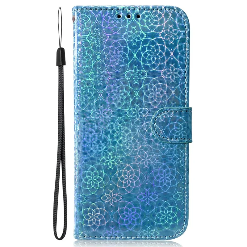 Para Nokia G22 Stand Phone Case PU Leather Dazzling Flower Pattern Phone Wallet Cover - Azul
