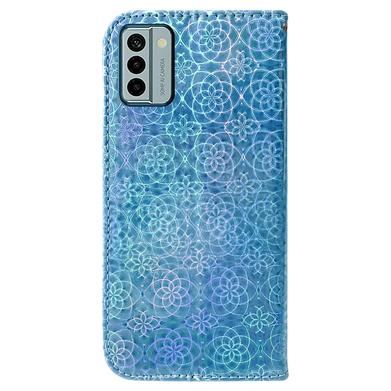 Para Nokia G22 Stand Phone Case PU Leather Dazzling Flower Pattern Phone Wallet Cover - Azul