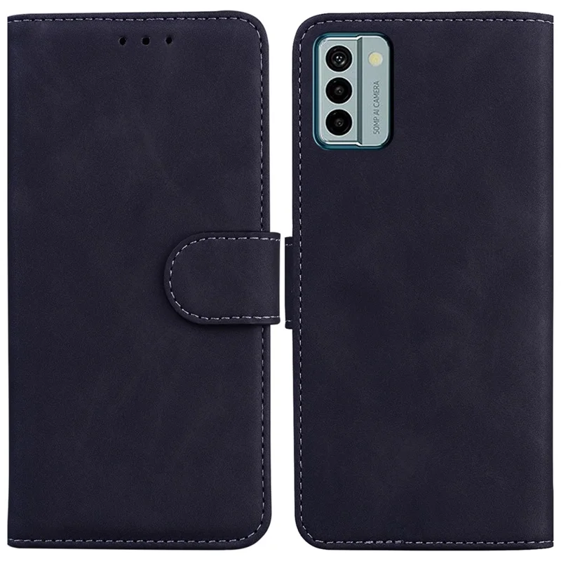 Case de Teléfono de Color Sólido Para Nokia G22 PU Leather Shock a Prueba de Choques de Billetera Cubierta de Teléfono Celular - Negro