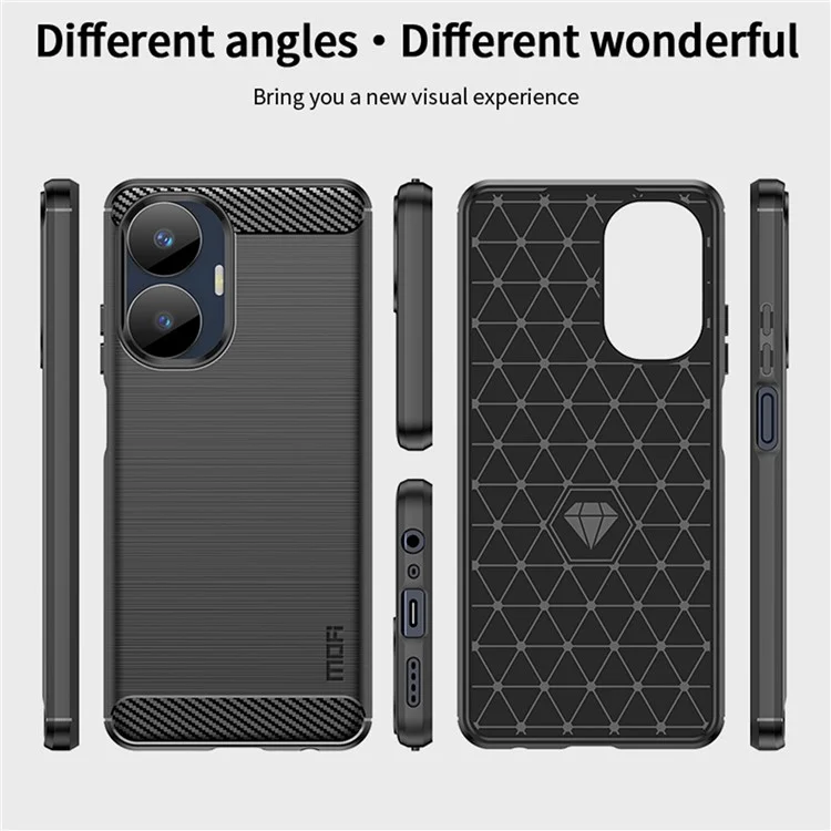 MOFI JK TPU Series-1 For Realme C55 4G Soft TPU Phone Case Carbon Fiber Brushed Anti-Scratch Cover - Black