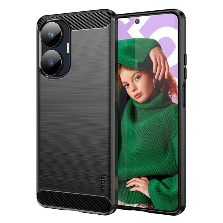 MOFI JK TPU Series-1 For Realme C55 4G Soft TPU Phone Case Carbon Fiber Brushed Anti-Scratch Cover - Black