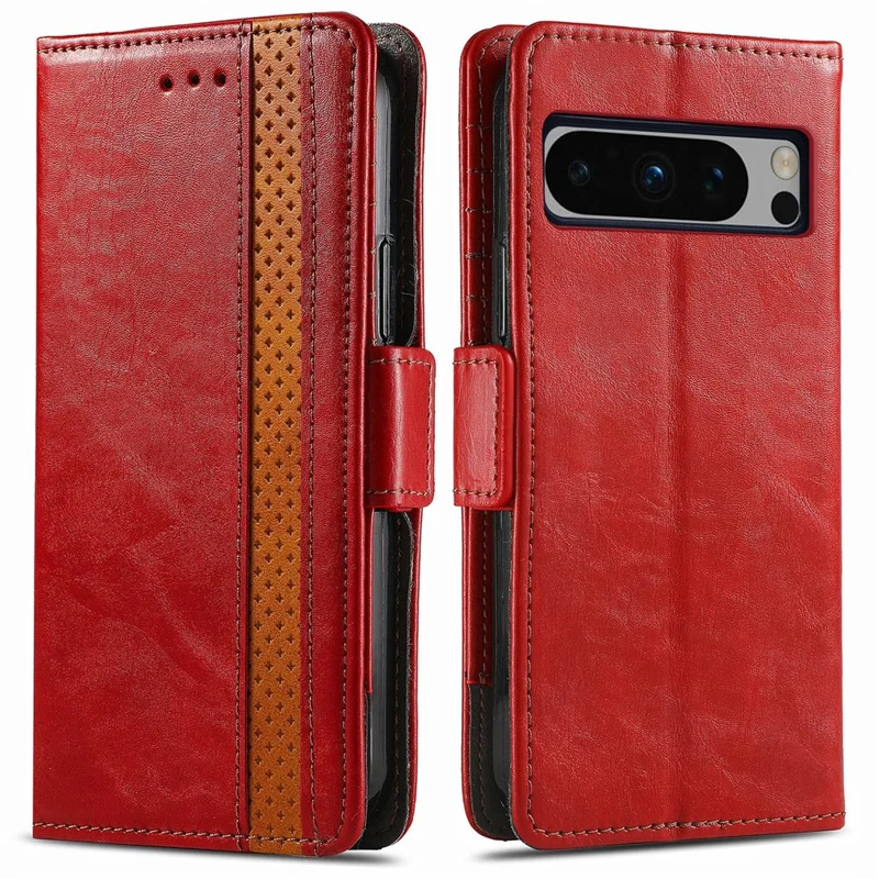 CASENEO 002 Series For Google Pixel 8 Pro Splicing PU Leather Wallet Phone Case Anti-fall Flip Stand Cover - Red