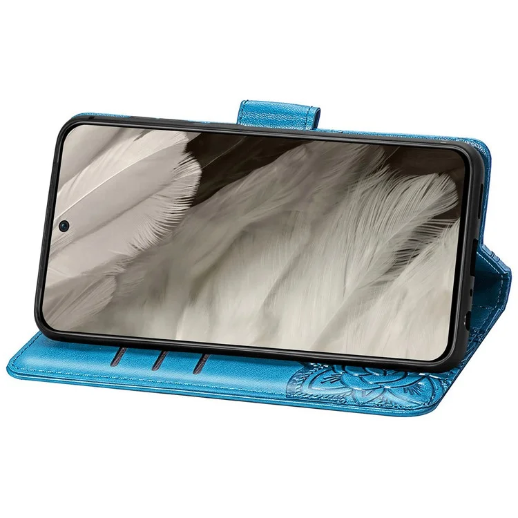 Pour Google Pixel 8 Butterfly Imprint Leather Wallet Cover Shockproof Phone Case with Stand - Bleu