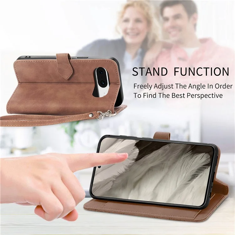 Pour Google Pixel 8 Zipper Pocket Phone Leather Case Flower Imprinted Stand Wallet Cover - Brun