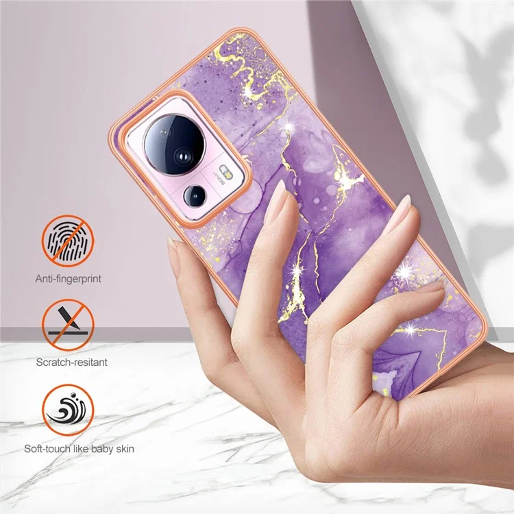 Для Xiaomi 13 Lite / Civi 2 5G YB IMD Series-2 Чехол для телефона с мраморным рисунком, электроплатированный IMD Soft TPU-чехол - фиолетовый 002