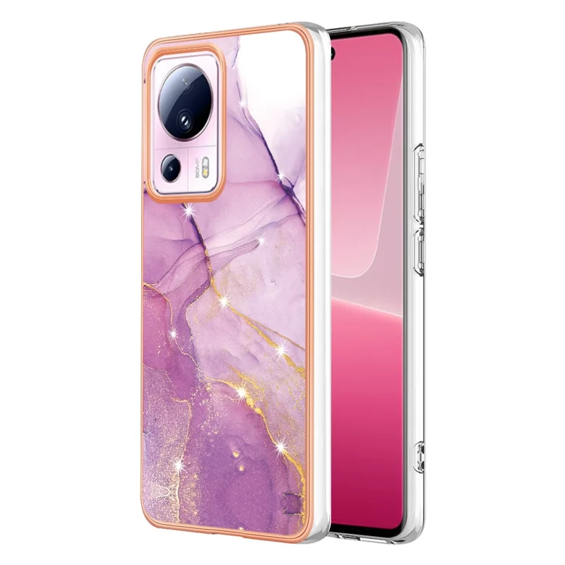 Pour Xiaomi 13 Lite / Civi 2 5G YB IMD Série-2 Étui de téléphone motif marbre Électroplaqué IMD Housse TPU souple - Violet 001