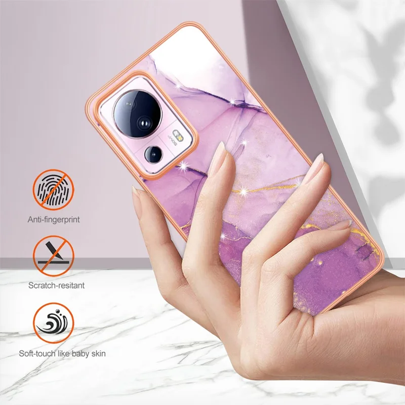 Pour Xiaomi 13 Lite / Civi 2 5G YB IMD Série-2 Étui de téléphone motif marbre Électroplaqué IMD Housse TPU souple - Violet 001