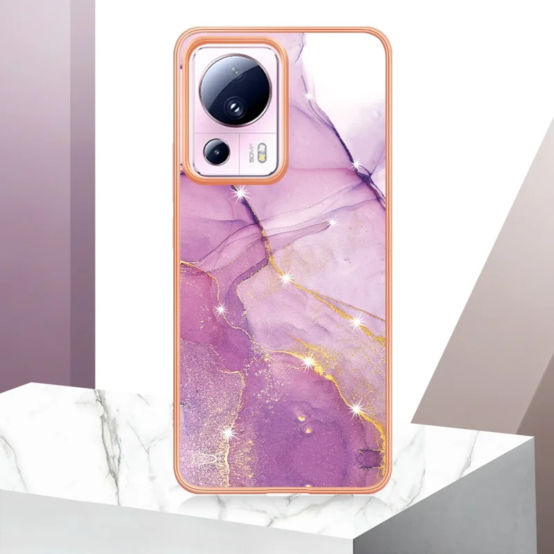 Pour Xiaomi 13 Lite / Civi 2 5G YB IMD Série-2 Étui de téléphone motif marbre Électroplaqué IMD Housse TPU souple - Violet 001