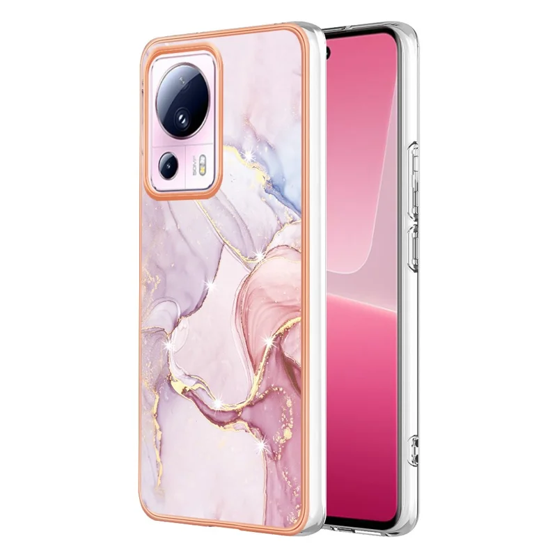 For Xiaomi 13 Lite / Civi 2 5G TPU Case with IMD Marble Pattern Electroplated Back Cover - Rose Gold 005