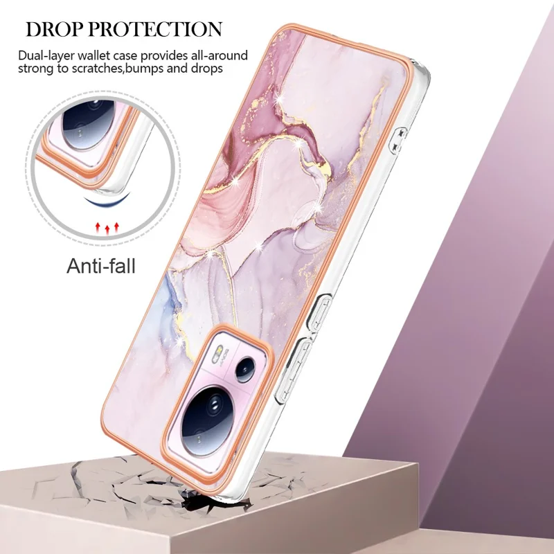 For Xiaomi 13 Lite / Civi 2 5G TPU Case with IMD Marble Pattern Electroplated Back Cover - Rose Gold 005