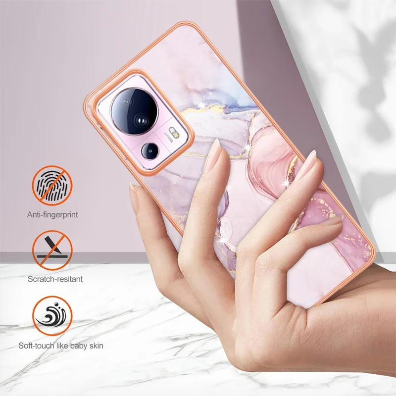 For Xiaomi 13 Lite / Civi 2 5G TPU Case with IMD Marble Pattern Electroplated Back Cover - Rose Gold 005