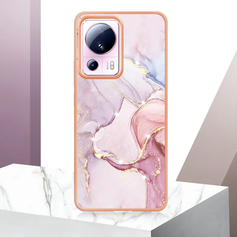 For Xiaomi 13 Lite / Civi 2 5G TPU Case with IMD Marble Pattern Electroplated Back Cover - Rose Gold 005