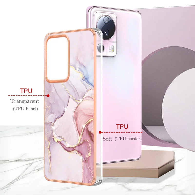 For Xiaomi 13 Lite / Civi 2 5G TPU Case with IMD Marble Pattern Electroplated Back Cover - Rose Gold 005