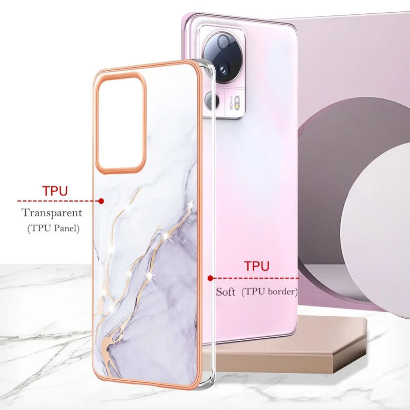 For Xiaomi 13 Lite / Civi 2 5G TPU Case with IMD Marble Pattern Electroplated Back Cover - White 006