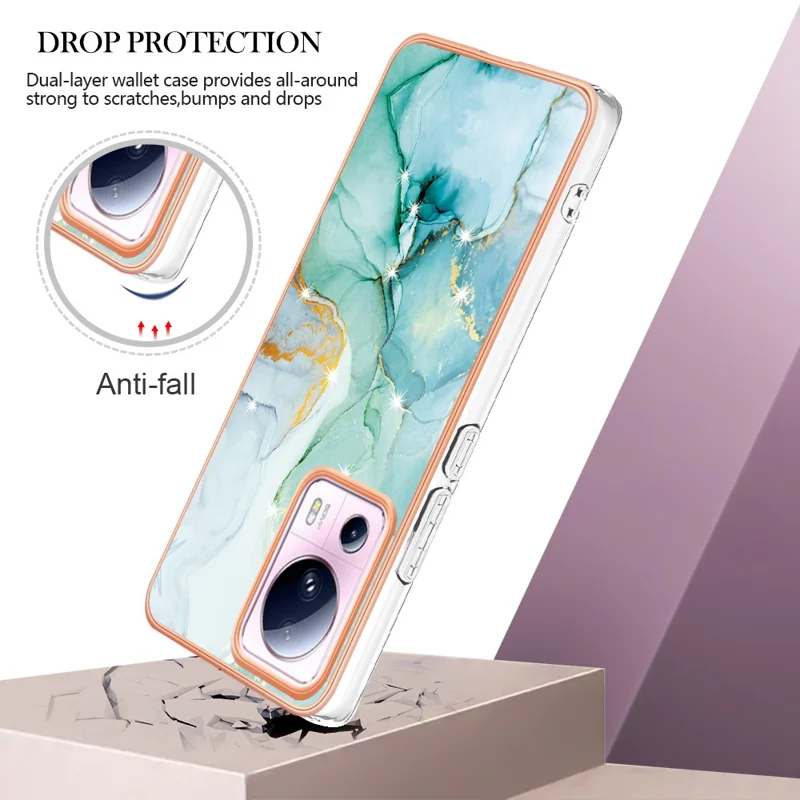 For Xiaomi 13 Lite / Civi 2 5G TPU Case with IMD Marble Pattern Electroplated Back Cover - Green 003