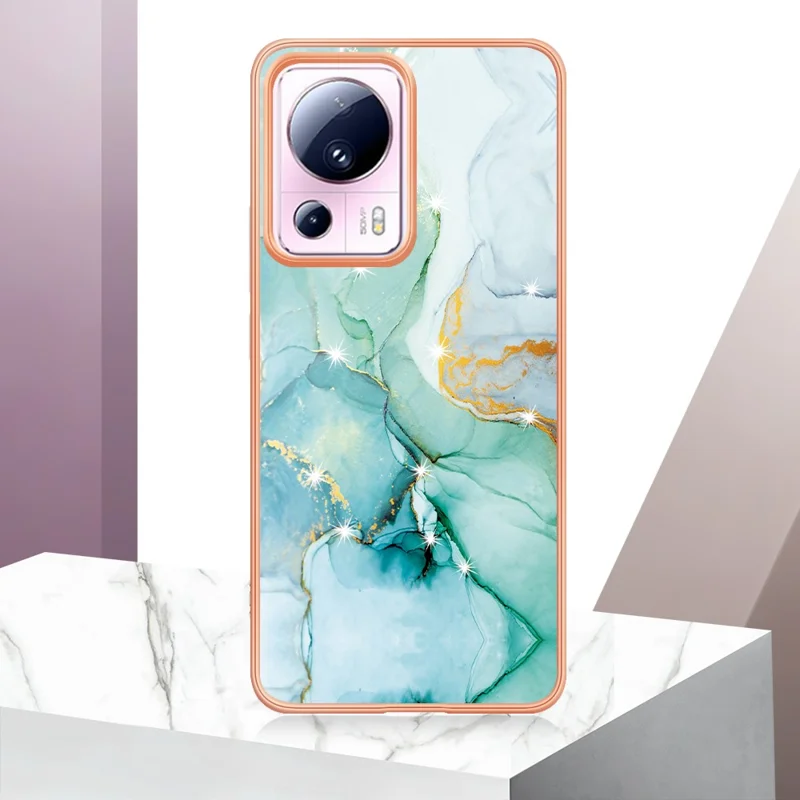 For Xiaomi 13 Lite / Civi 2 5G TPU Case with IMD Marble Pattern Electroplated Back Cover - Green 003