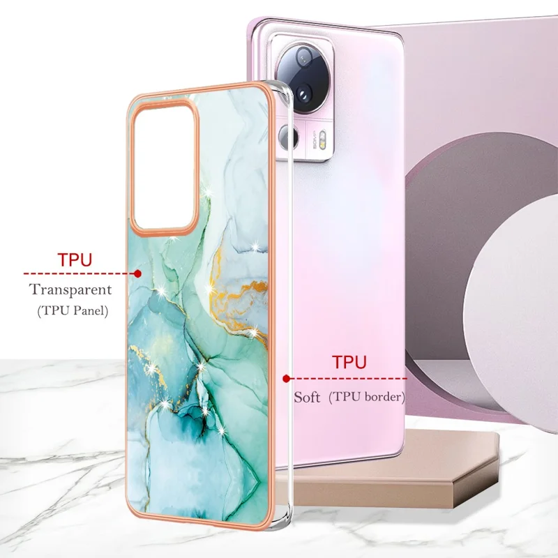 For Xiaomi 13 Lite / Civi 2 5G TPU Case with IMD Marble Pattern Electroplated Back Cover - Green 003