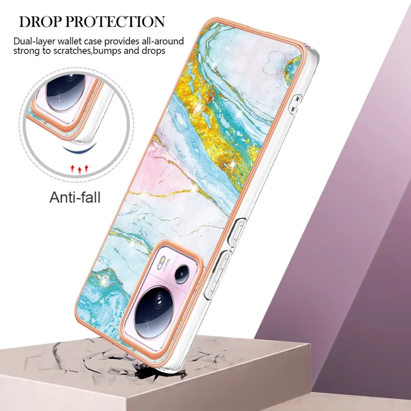 Pour Xiaomi 13 Lite / Civi 2 5G YB IMD Série-2 Coque de téléphone à motif marbre Electroplating IMD Soft TPU - Vert 004