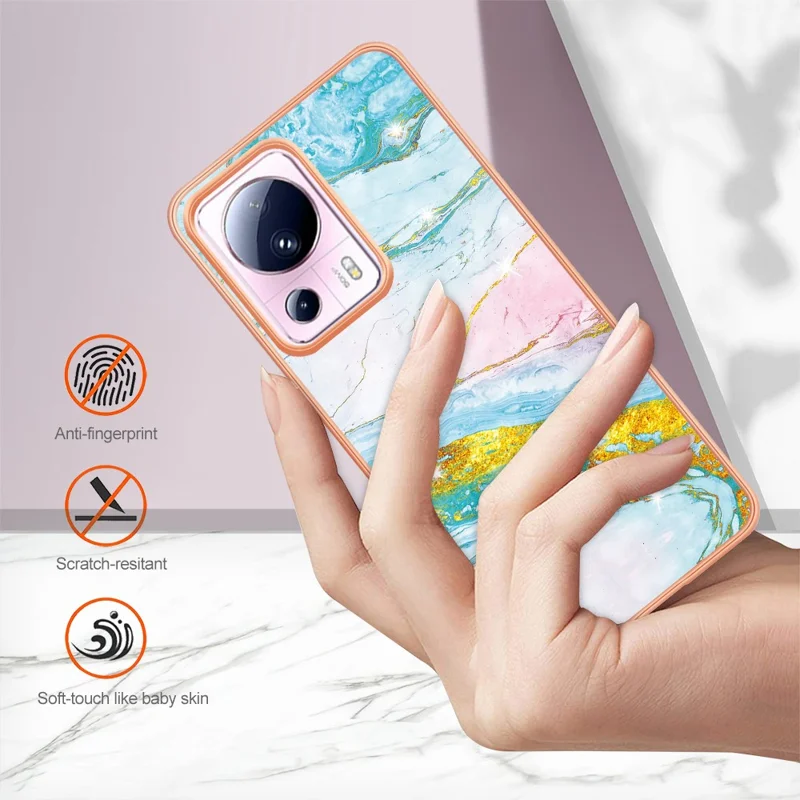 Pour Xiaomi 13 Lite / Civi 2 5G YB IMD Série-2 Coque de téléphone à motif marbre Electroplating IMD Soft TPU - Vert 004