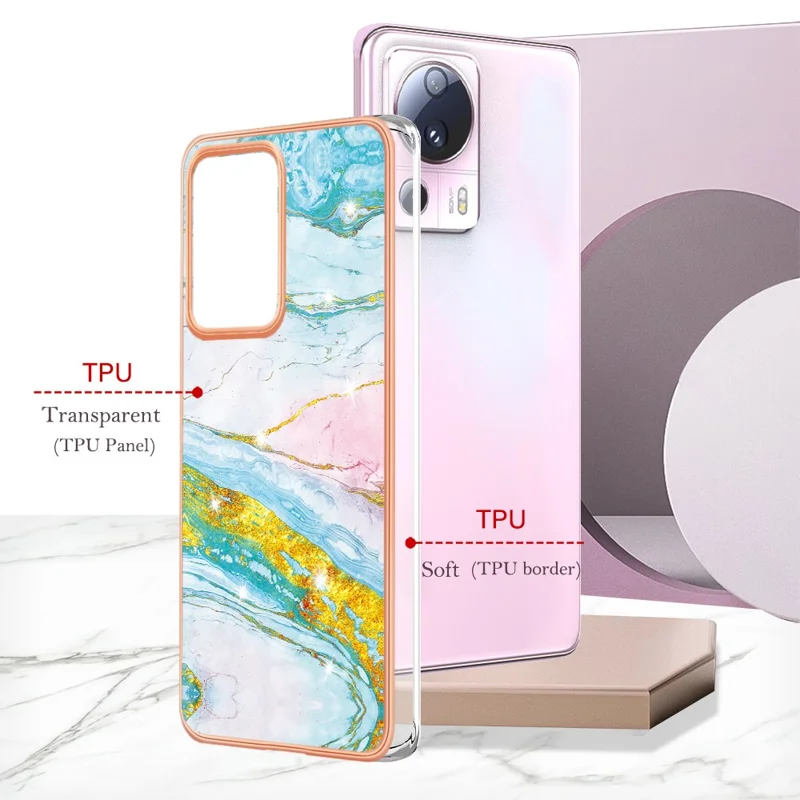 Pour Xiaomi 13 Lite / Civi 2 5G YB IMD Série-2 Coque de téléphone à motif marbre Electroplating IMD Soft TPU - Vert 004