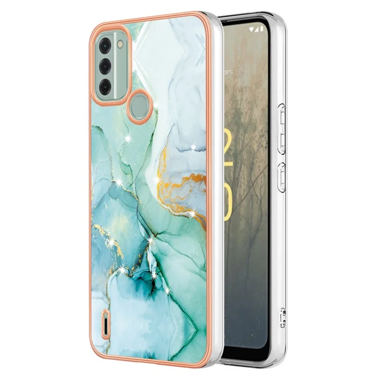 For Nokia C31 4G IMD Soft TPU Phone Case TPU Case with IMD Marble Pattern Electroplated Back Cover - Green 003
