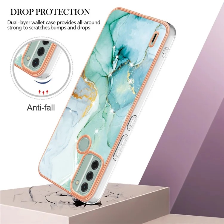 For Nokia C31 4G IMD Soft TPU Phone Case TPU Case with IMD Marble Pattern Electroplated Back Cover - Green 003