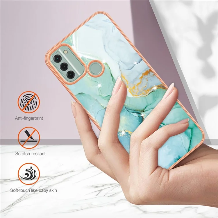 For Nokia C31 4G IMD Soft TPU Phone Case TPU Case with IMD Marble Pattern Electroplated Back Cover - Green 003