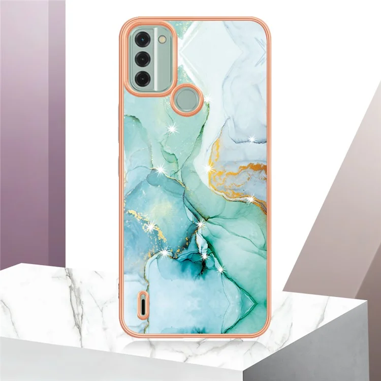 For Nokia C31 4G IMD Soft TPU Phone Case TPU Case with IMD Marble Pattern Electroplated Back Cover - Green 003